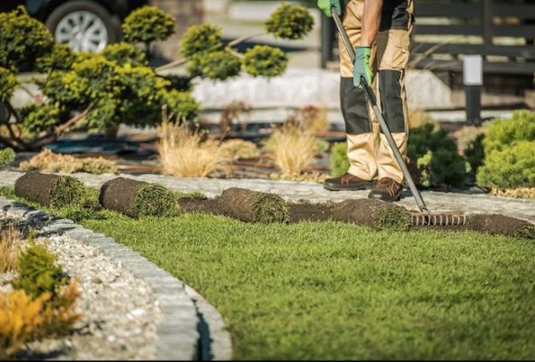 Commercial lawn maintenance and mowing services in progress in Decatur, GA